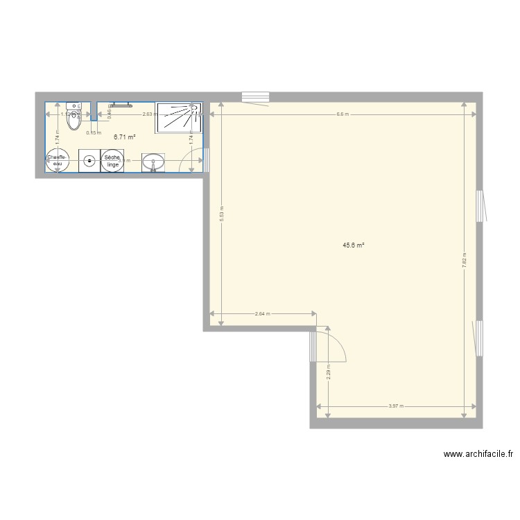 2 Etage Logement à créer 14 07 2025 Actuel. Plan de 2 pièces et 52 m2