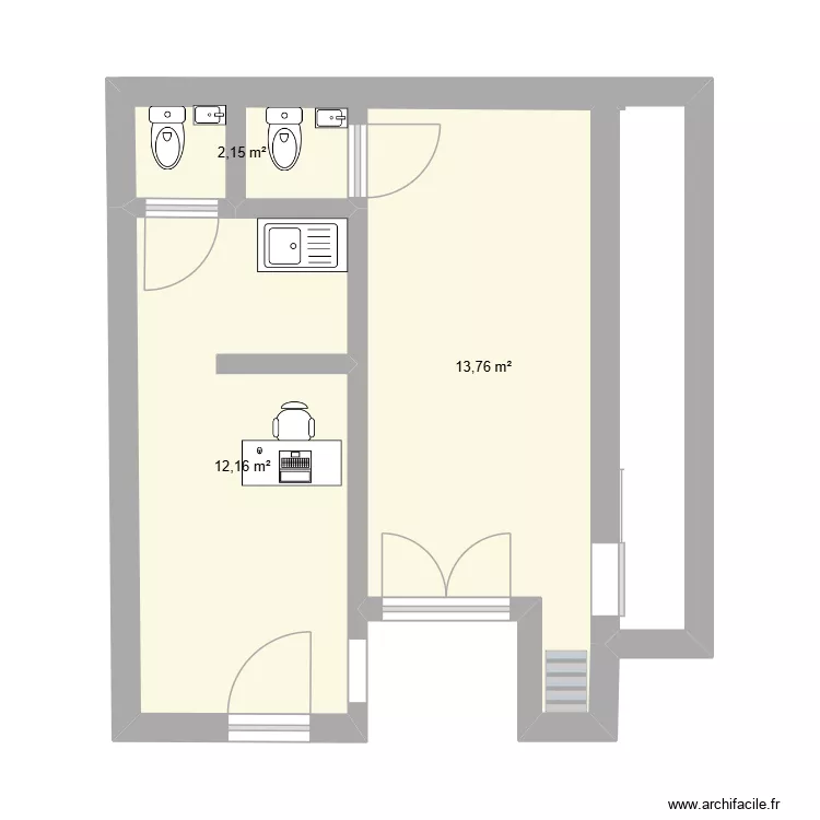 Local drap. Plan de 3  et 28 m²