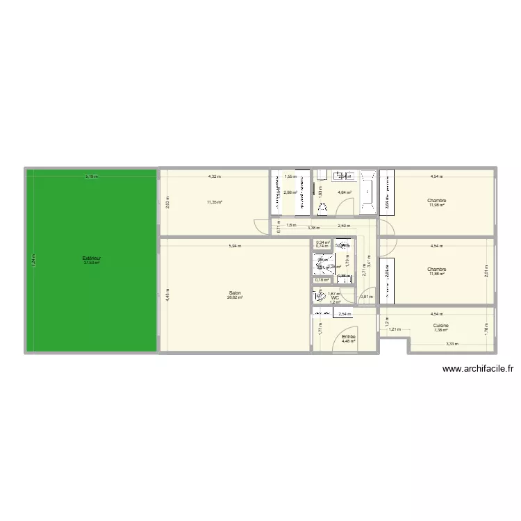 Plan Aguesseau avec cotes mesur&eacute;es et am&eacute;nagement + dressing V4. Plan de 