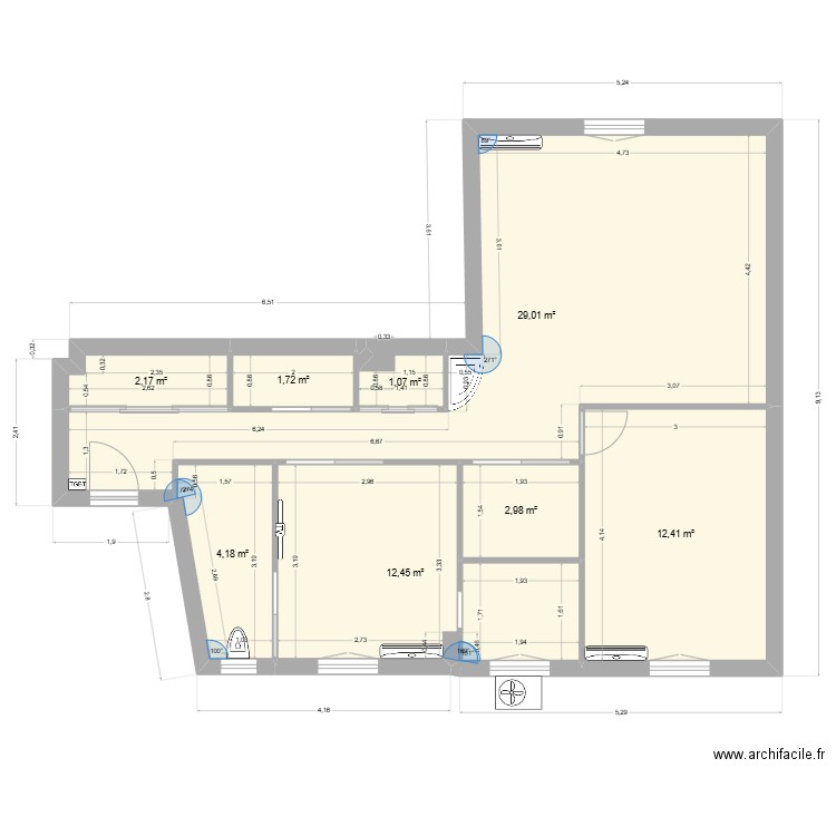 vernier f3 cote +/-. Plan de 8 pièces et 66 m2
