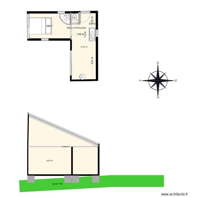 Lacaze vue est. Plan de 5 pièces et 59 m2