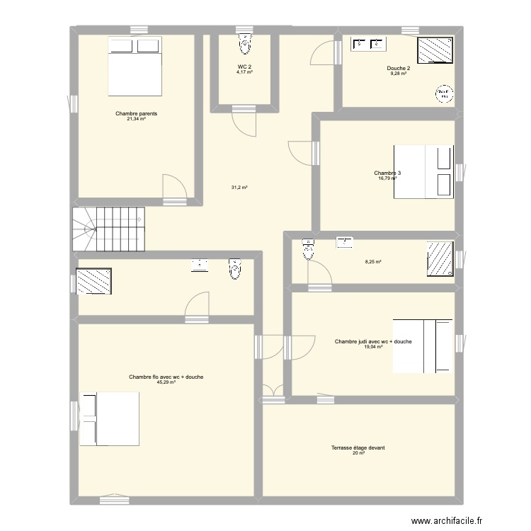 Etage 1. Plan de 9 pièces et 175 m2