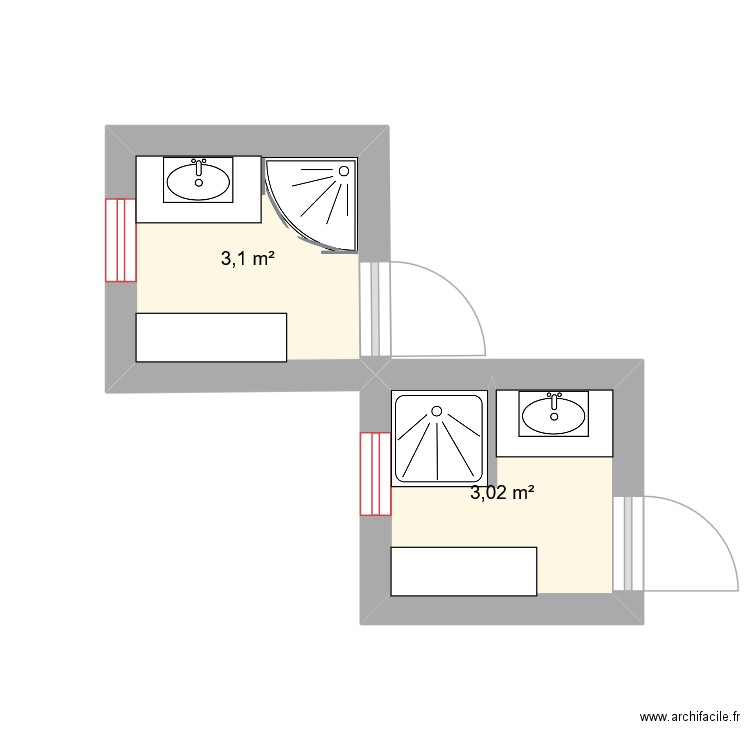 sdb. Plan de 2 pièces et 6 m2