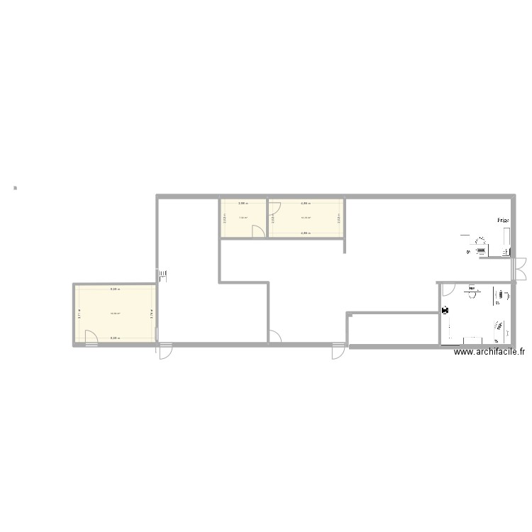 magasin. Plan de 3 pièces et 39 m2
