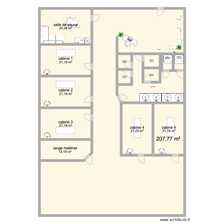 cabinet. Plan de 15 pièces et 389 m2