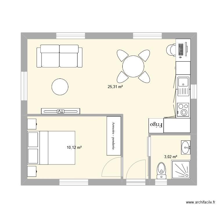 zfc. Plan de 3 pièces et 38 m2