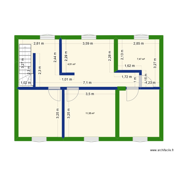 plan etage. Plan de 3 pièces et 41 m2