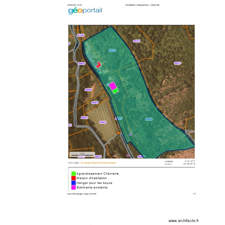 Plan du terrain avec empreinte nouveaux bat. Plan de 4 pièces et 644 m2