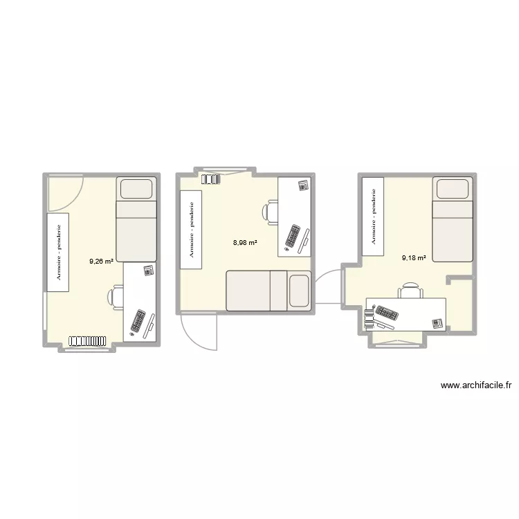 Chambres au mouling. Plan de 3 Pièces et 27 m² Chambres au mouling. Plan de 3 Pièces et 27 m²
