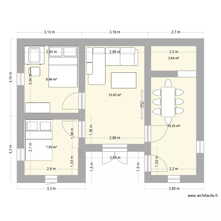 dadabe 3. Plan de 5  et 42 m²