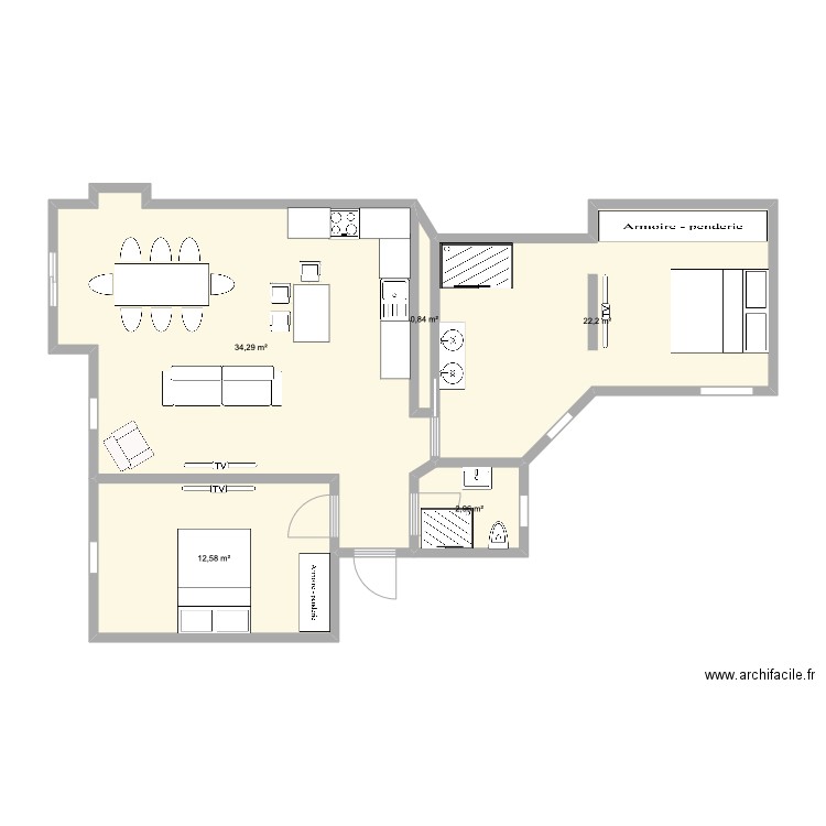 AUBERT 2. Plan de 5 pièces et 73 m2