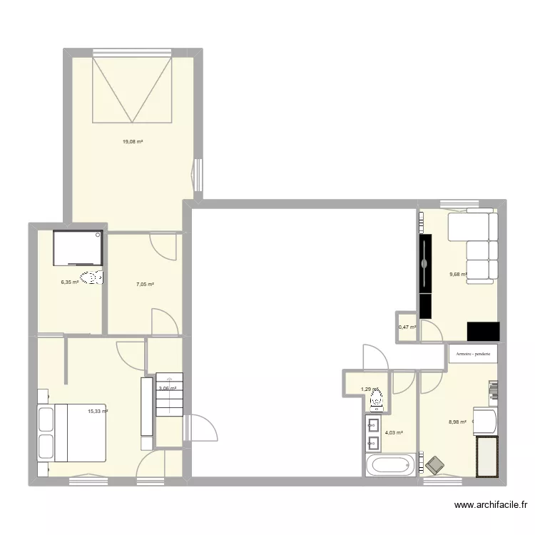 Maison Moussy le Neuf b&eacute;b&eacute;. Plan de 10  et 75 m²