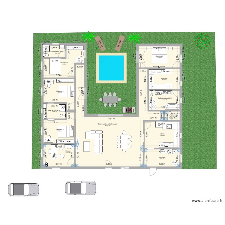 maison idee. Plan de 13 pièces et 174 m2