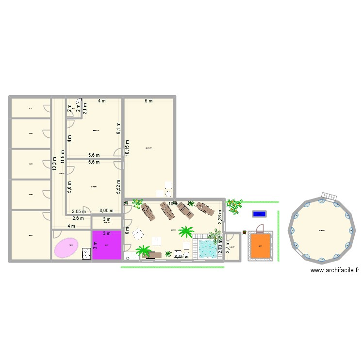 Fungi SPA. Plan de 16 pièces et 257 m2