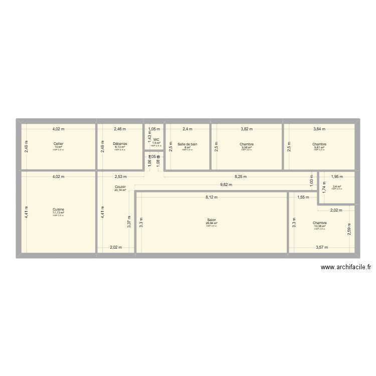 FRATTER. Plan de 11 pièces et 121 m2