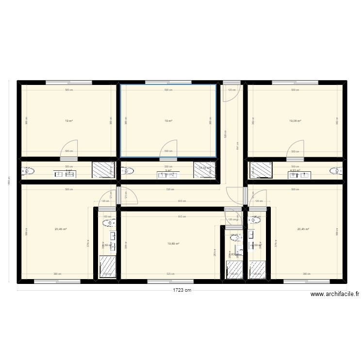 Parev1. Plan de 13 pièces et 157 m2