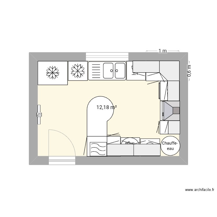 Cuisine. Plan de 1 pièce et 12 m2