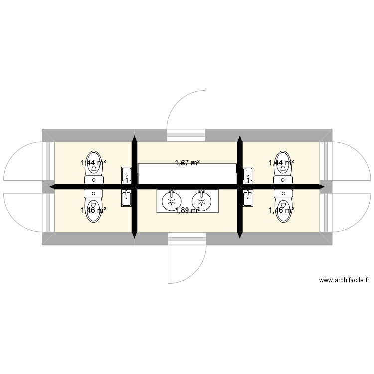 toilet container option2. Plan de 6 pièces et 10 m2