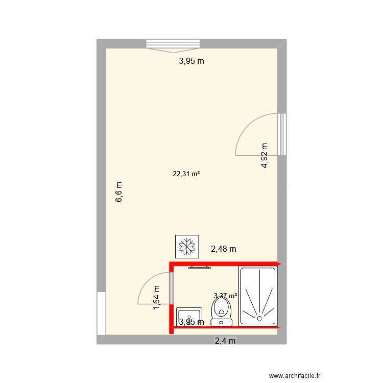 plan amenagé. Plan de 2 pièces et 26 m2