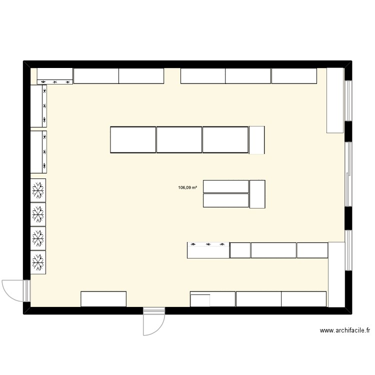 magasin. Plan de 1 pièce et 106 m2