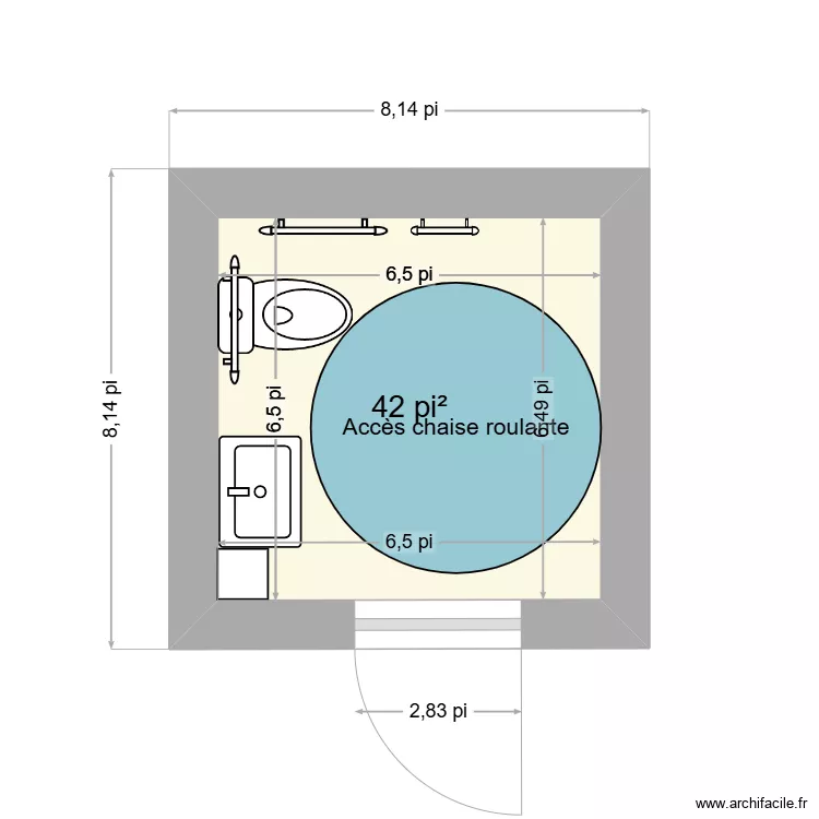 Salle de bain test andicapé. Plan de Salle de bain test andicapé. Plan de