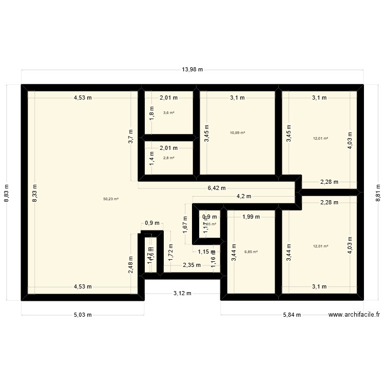 Test plan.01 restriction.01. Plan de 8 pièces et 99 m2