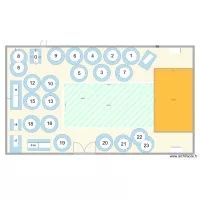 Plan r&eacute;veillon 2025-2026 avec empattement chaises et 21 tables rondes