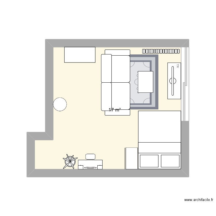 Studio. Plan de 1 pièce et 17 m2