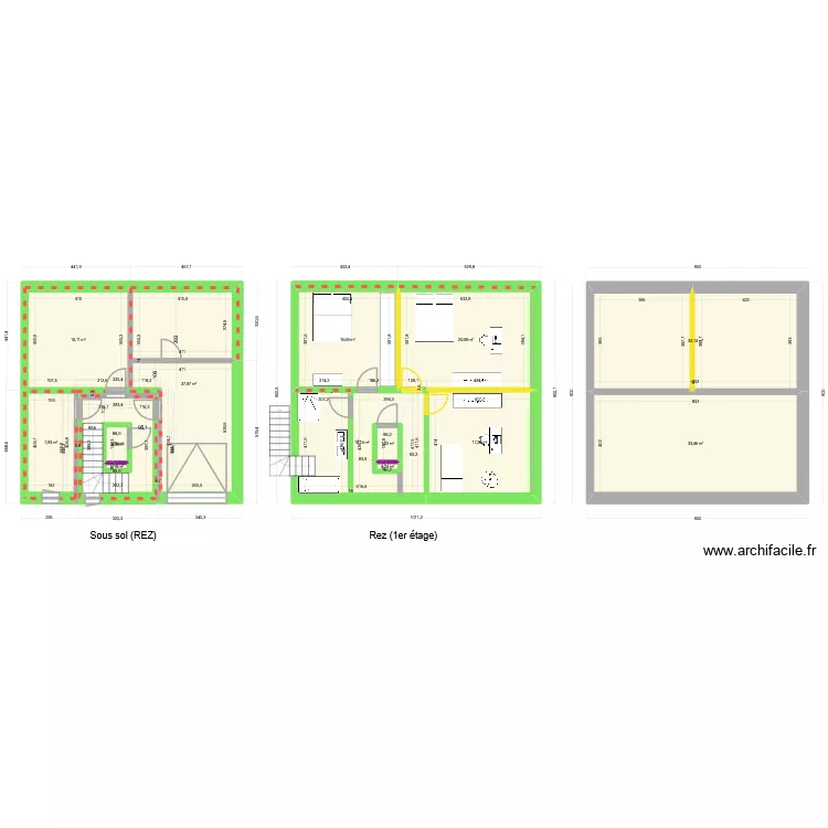Pont 2 jumel&eacute;es b. Plan de 14  et 206 m²