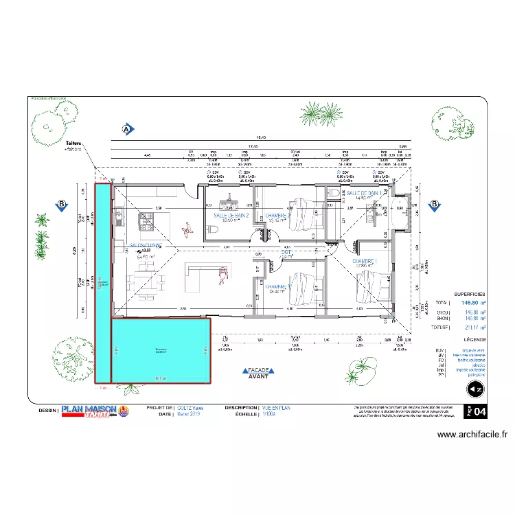 Terrasse. Plan de 2  et 36 m²