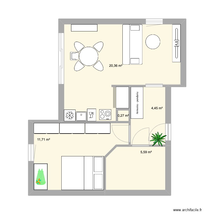 Morgane. Plan de 5 pièces et 42 m2