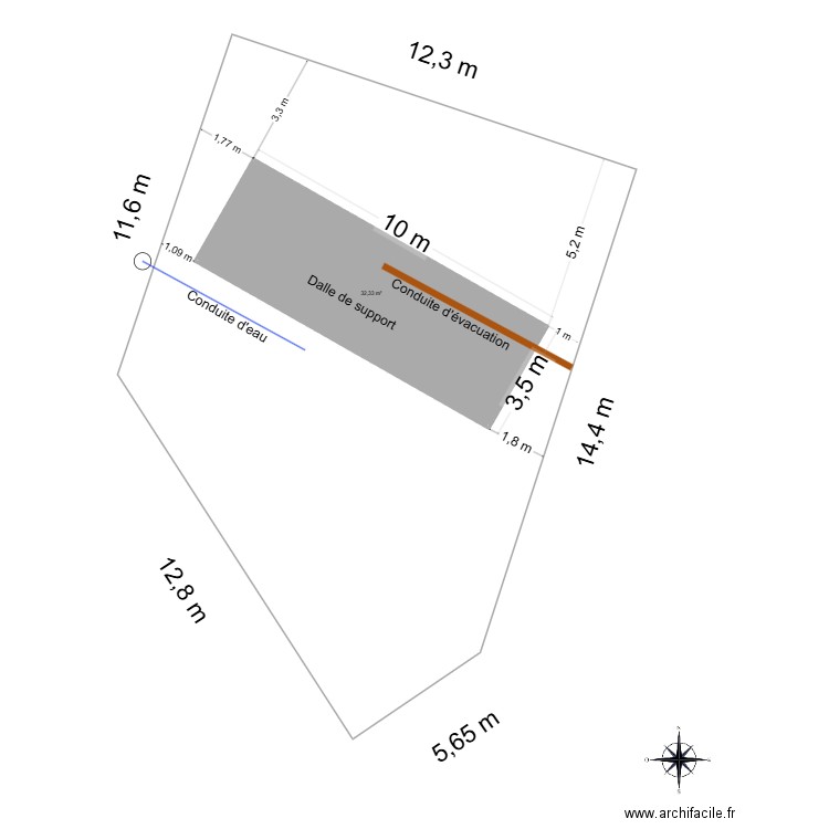 terrain des conteneurs. Plan de 1 pièce et 32 m2