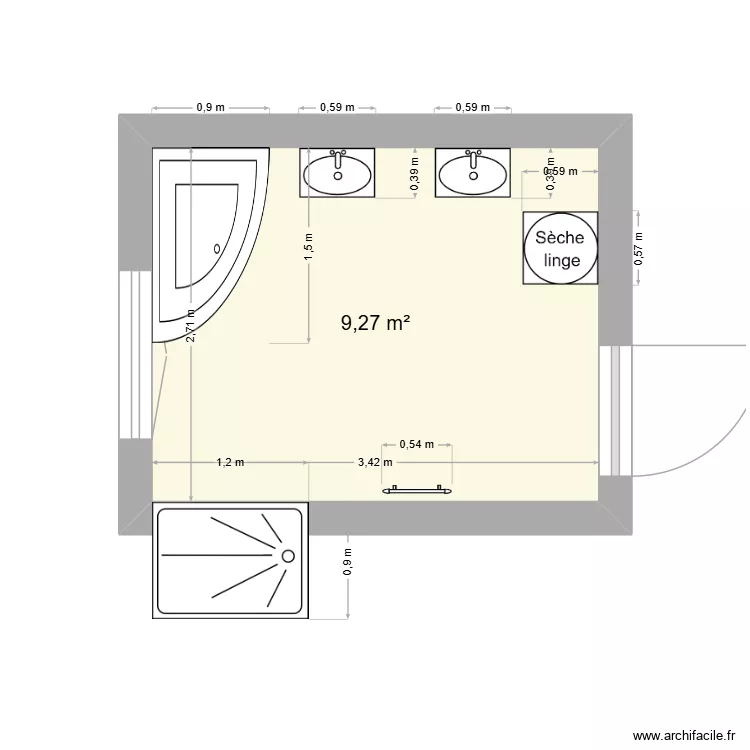 sdb1. Plan de 1  et 9 m²