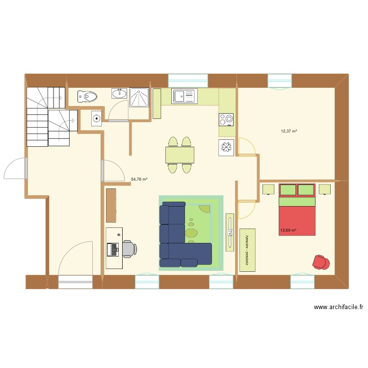 sollies. Plan de 3 pièces et 80 m2