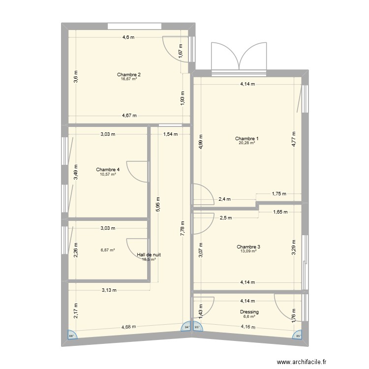 Tournai étage. Plan de 7 pièces et 93 m2