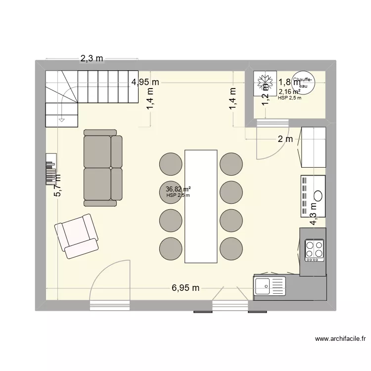 prioux rez de chaussee. Plan de 2 Pièces et 39 m²