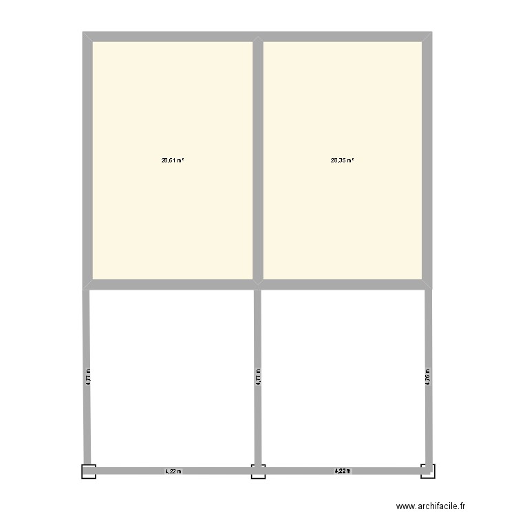 sanitaire. Plan de 2 pièces et 57 m2