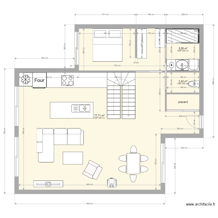 bacque (non coté). Plan de 4 pièces et 87 m2