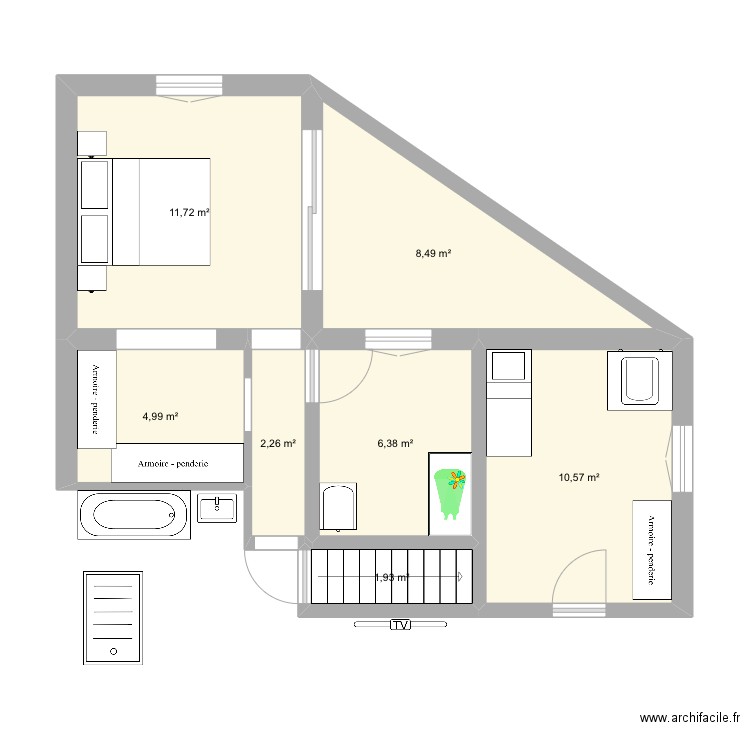 Reillanne. Plan de 7 pièces et 46 m2