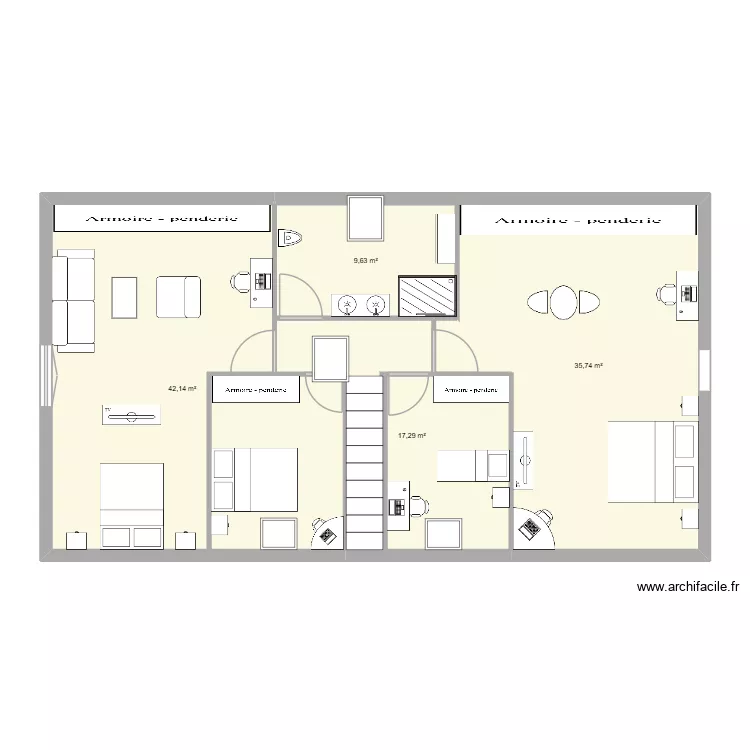 etage coullons 4 ch et s d'eau. Plan de 4  et 105 m²