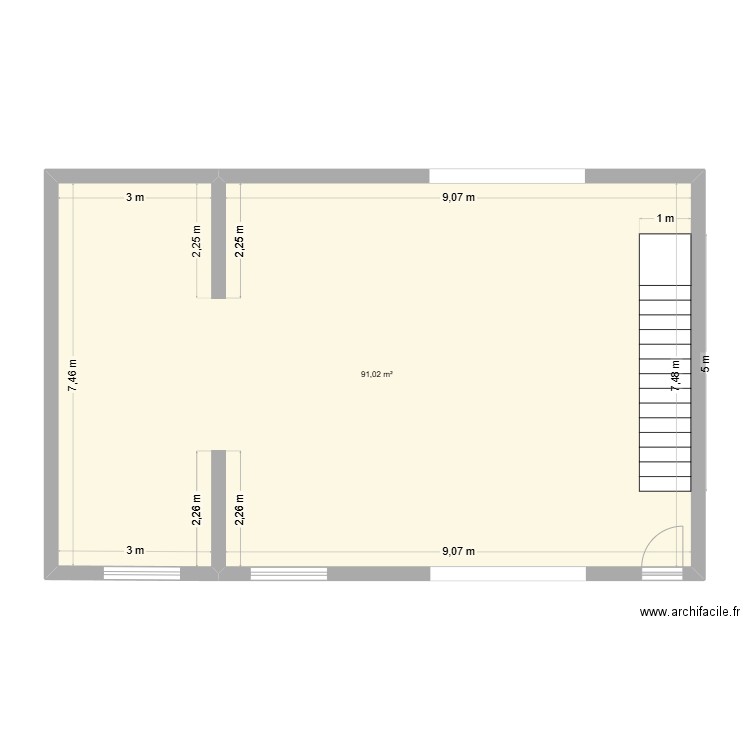 St Laurent. Plan de 1 pièce et 91 m2