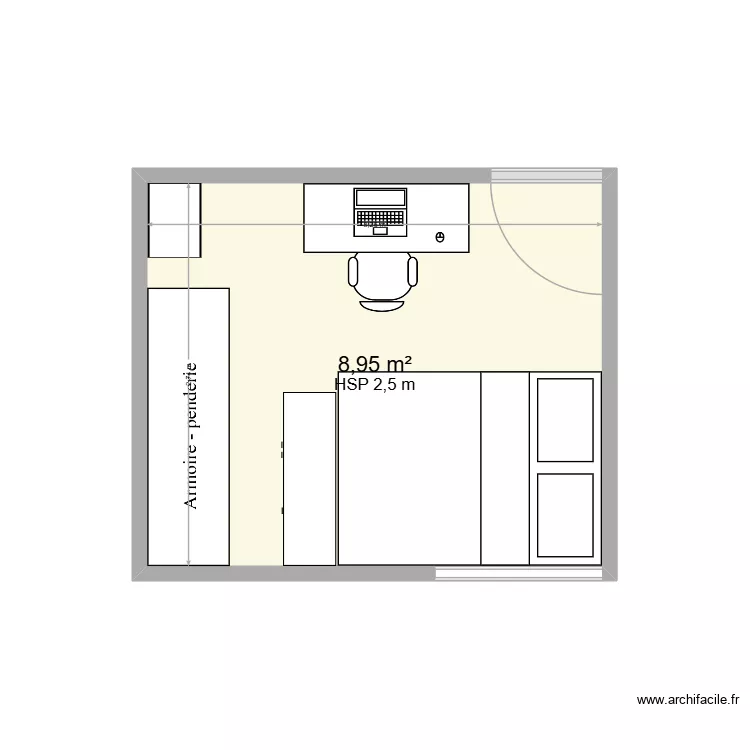 Chambre Thom. Plan de 1  et 9 m²
