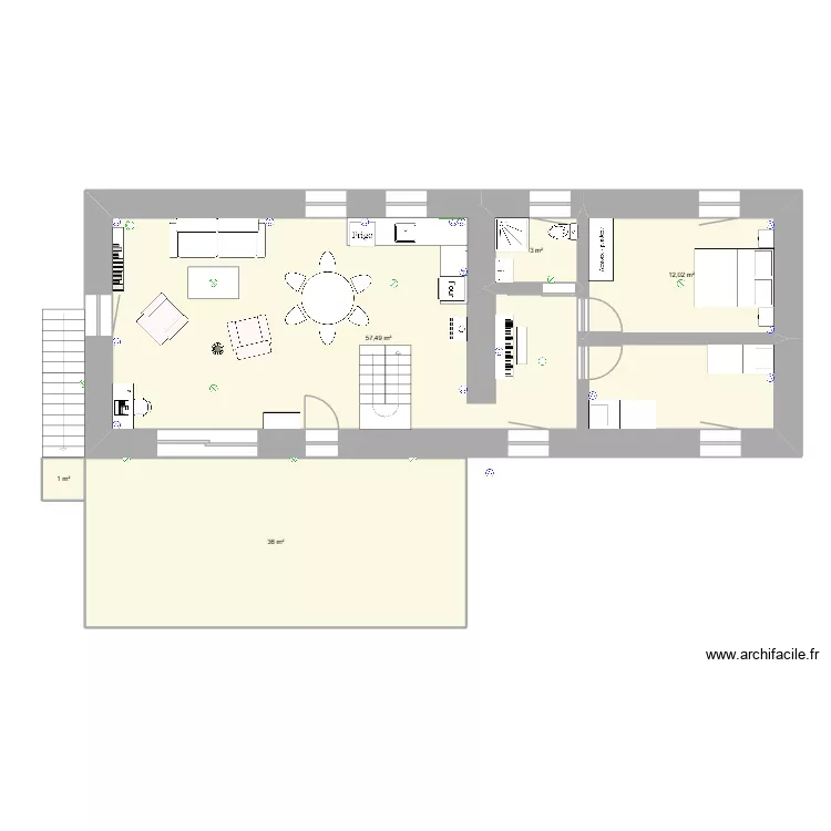 Long&egrave;re Julie & Mathieu cloison 2. Plan de 5  et 110 m²