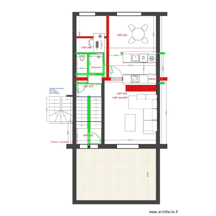 Mélèzes 82 Rez+2 Def sans ilot. Plan de 11 pièces et 70 m2