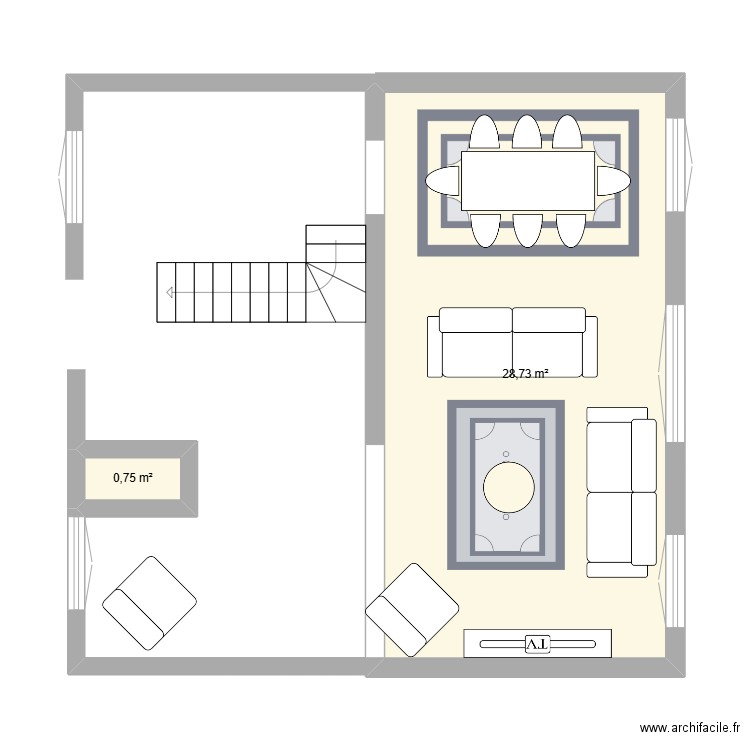 Salon. Plan de 2 pièces et 29 m2