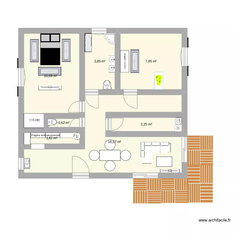 maison fanny 50m2. Plan de 7  et 43 m²