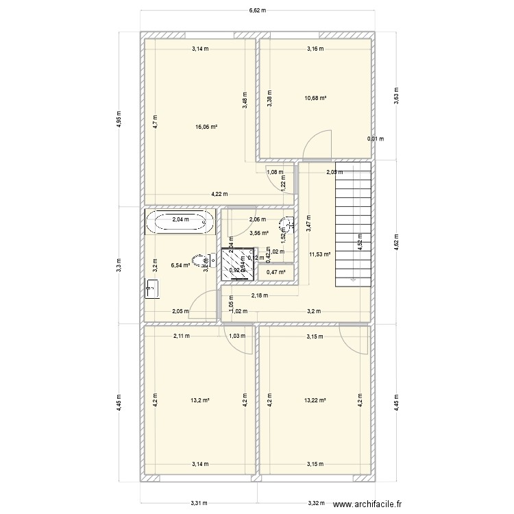 1er étage. Plan de 8 pièces et 75 m2
