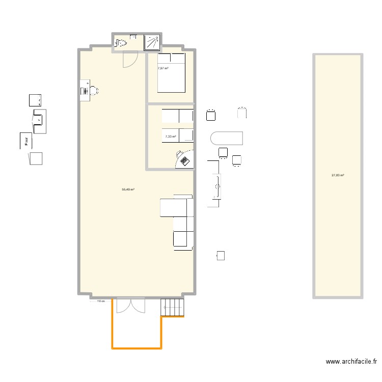 Caravane Plan 2 D. Aménagement v4. Plan de 4 pièces et 99 m2