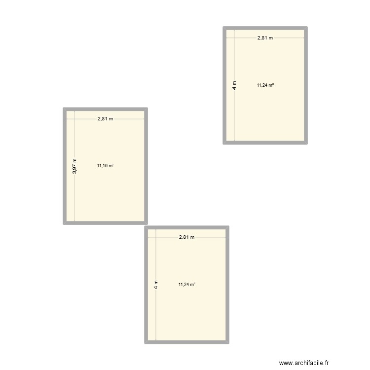 HLM. Plan de 3 pièces et 34 m2