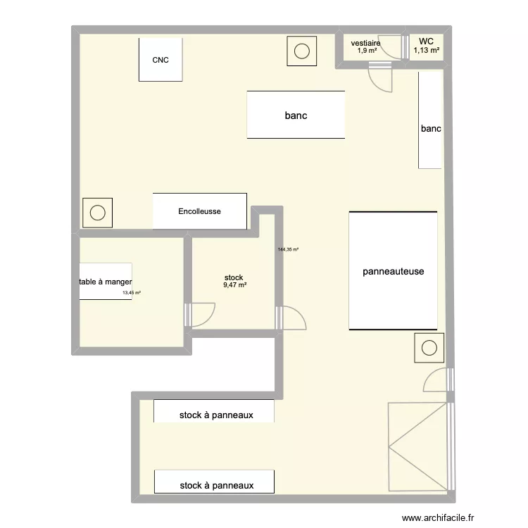 plan atelier. Plan de 5  et 170 m²